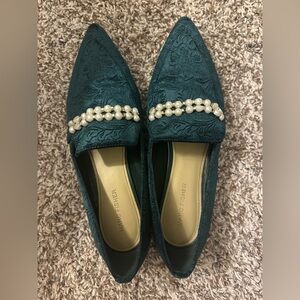 Marc Fisher Green Velvet Flats with Pearl Beading
